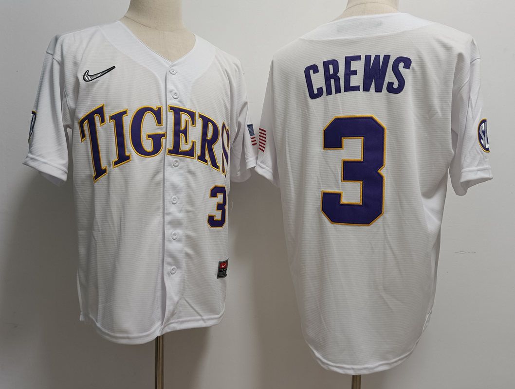 Men LSU Tigers #3 Crews White Nike 2025 NCAA Jersey